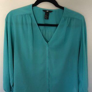 Aqua flowy button down blouse